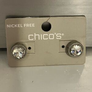 Chico's Shelby Silver Crystal Look Bling Nickel Free Stud Earrings NWT